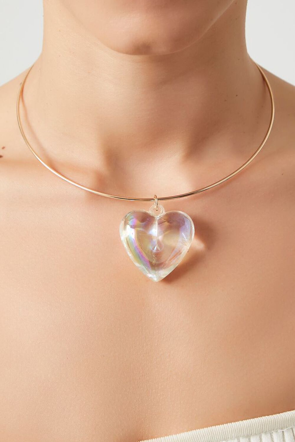 Gold Pink Crystal Heart Necklace