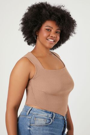 Plus Size Sweater-Knit V-Hem Tank Top