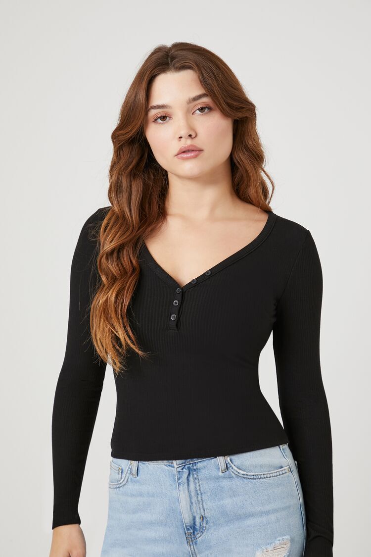 Ribbed Knit Henley Top