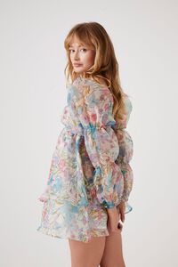 BLUE/MULTI Organza Floral Print Babydoll Dress, image 6