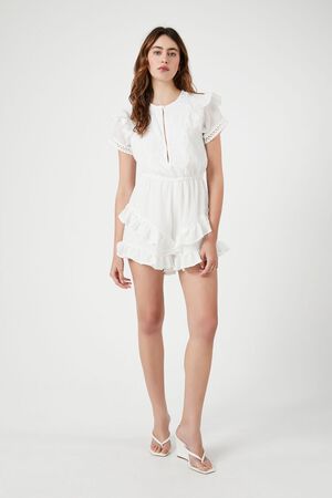 Outside Layered Ruffle White Short Romper – Forever Galore