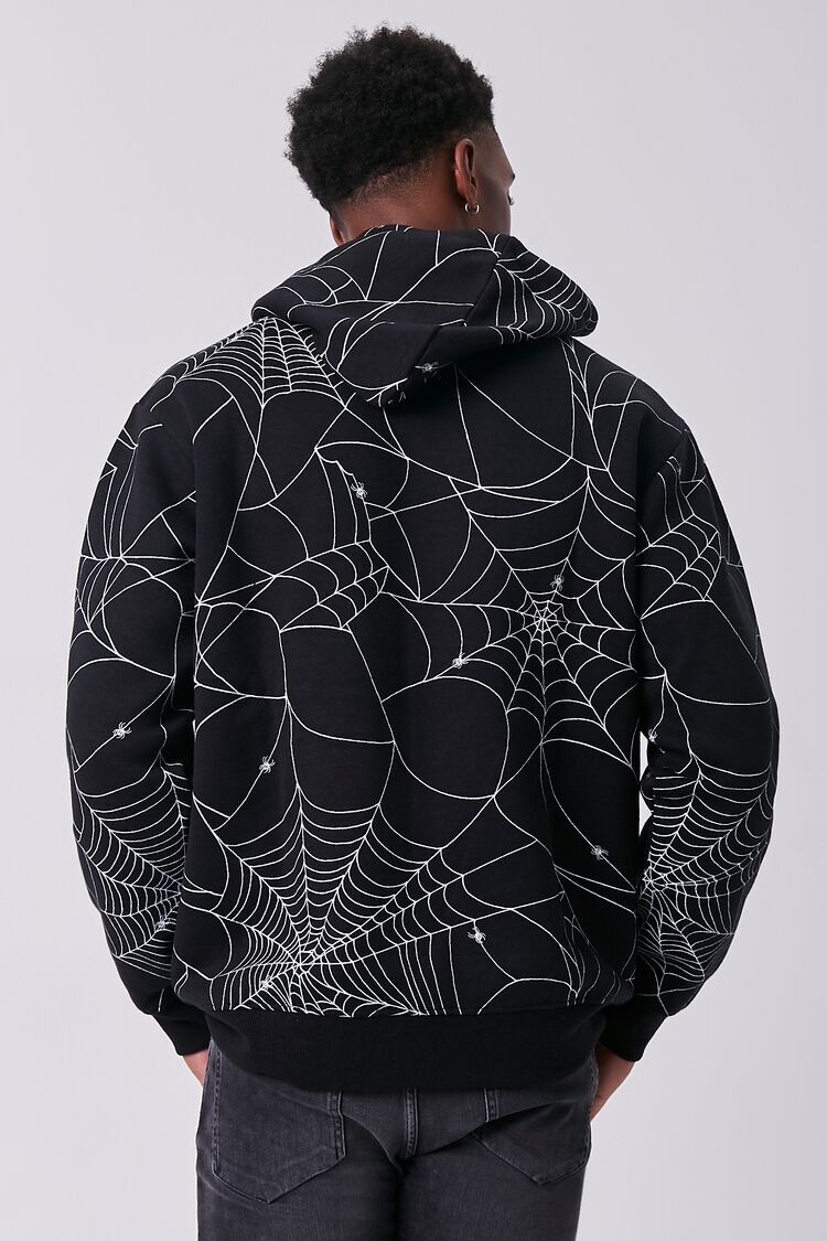 Spiderweb Print Fleece Hoodie