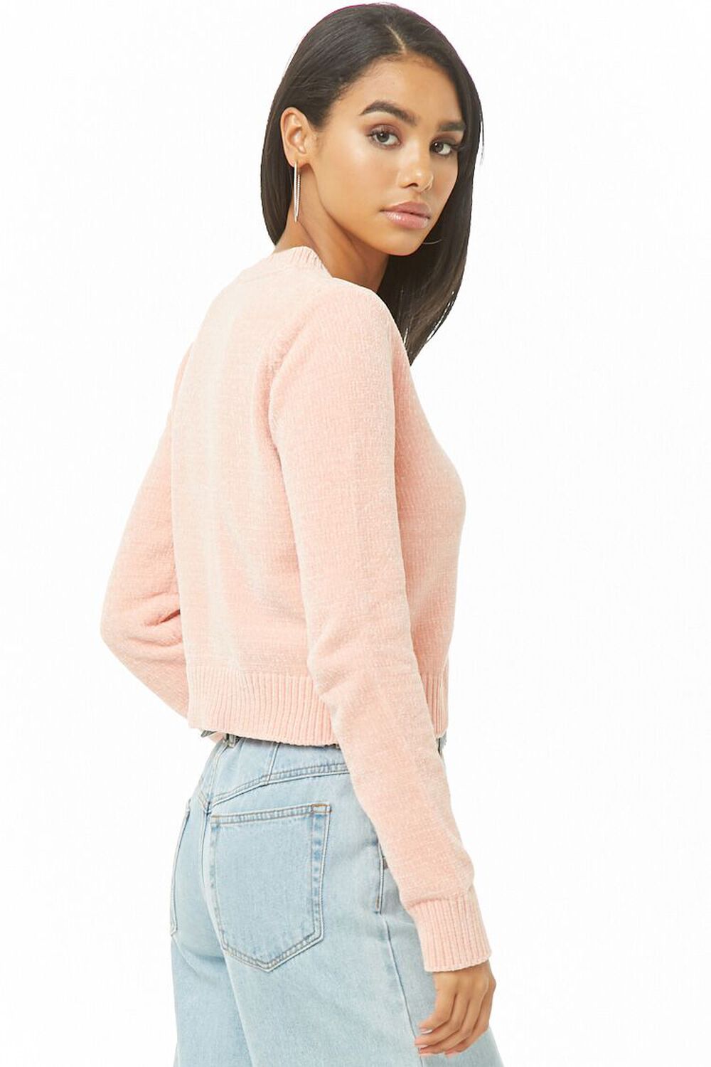 Ribbed Trim Chenille Sweater
