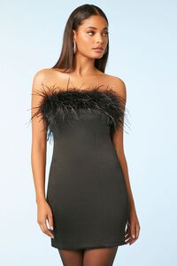 BLACK Feather-Trim Mini Tube Dress, image 6