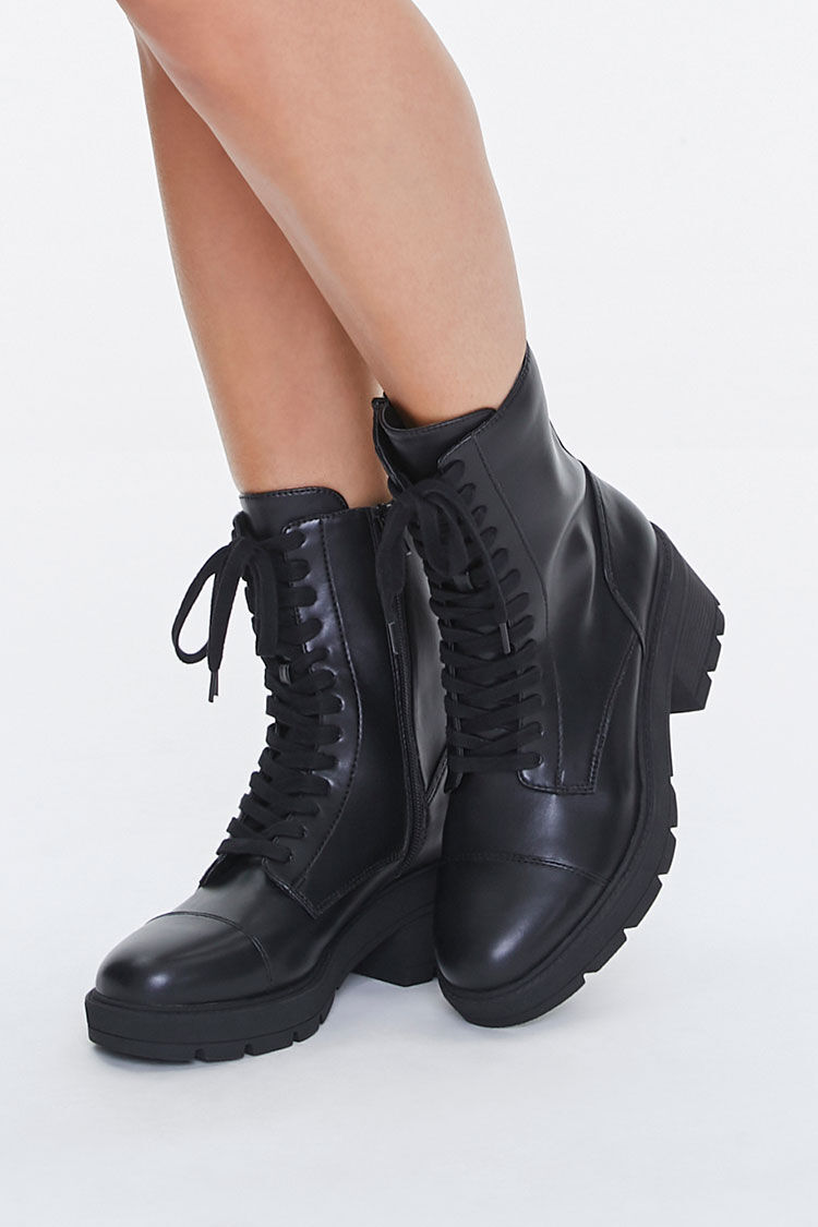 Faux Leather Lace-Up Ankle Boots