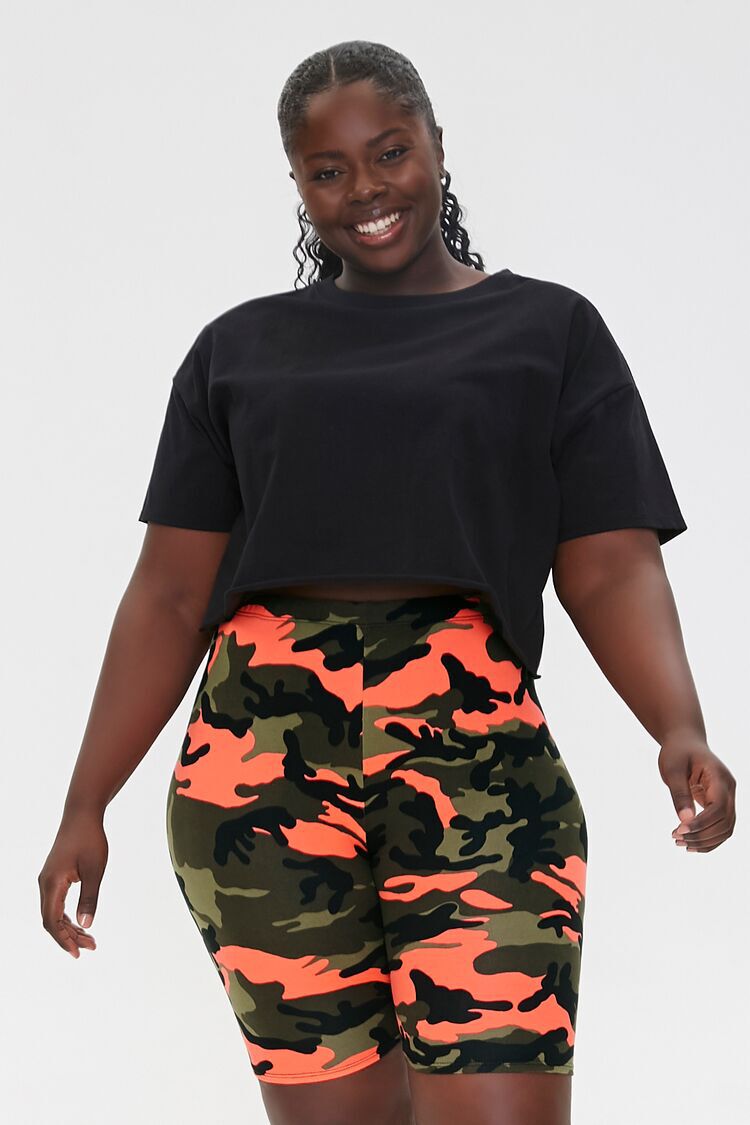 plus size camo biker shorts