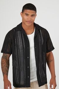 BLACK Cuban Collar Crochet Shirt, image 1