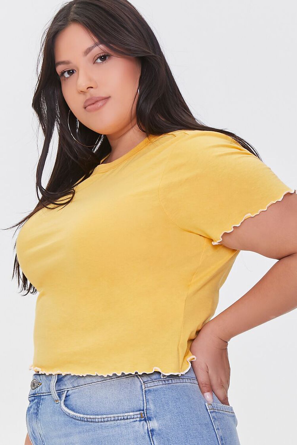 MARIGOLD/MULTI Plus Size Lettuce-Edge Trim Tee, image 2