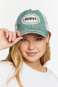 OLIVE/MULTI Distressed Howdy Trucker Hat, image 1