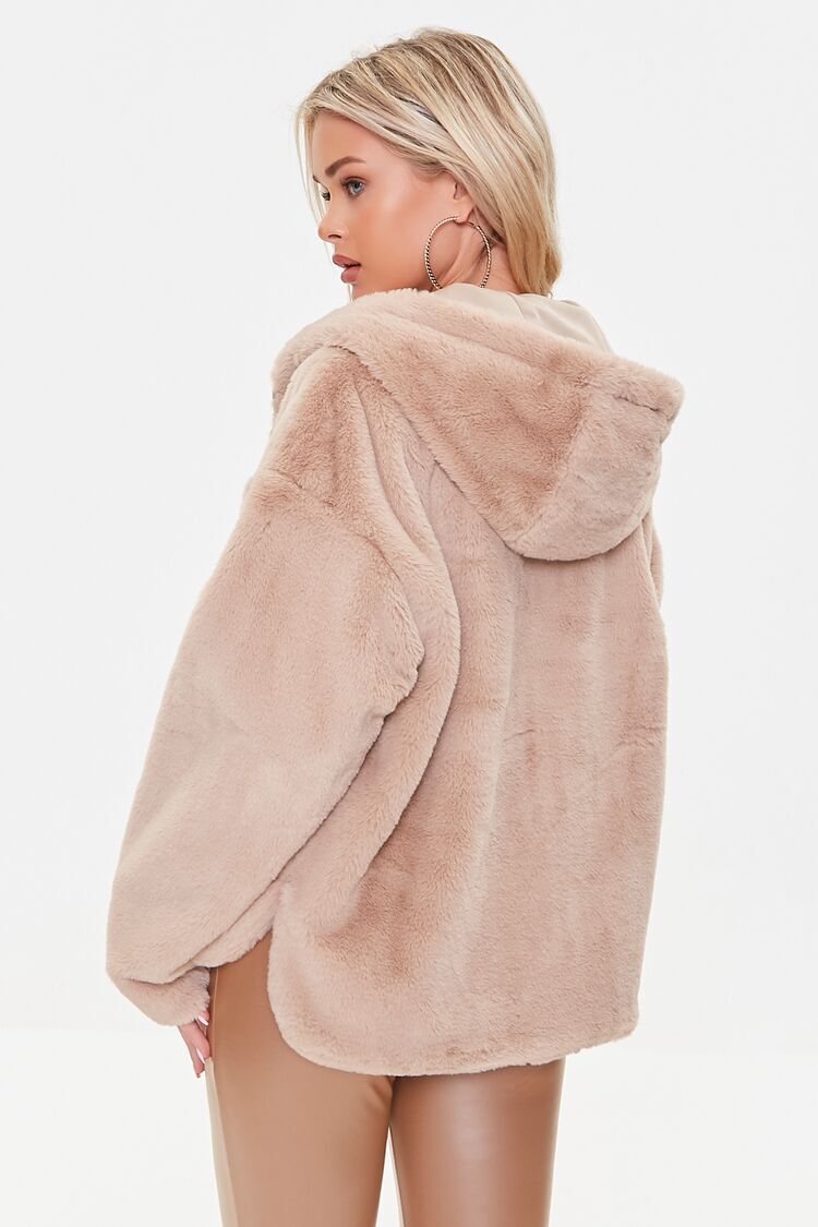 Plush Faux Fur Zip-Up Hoodie