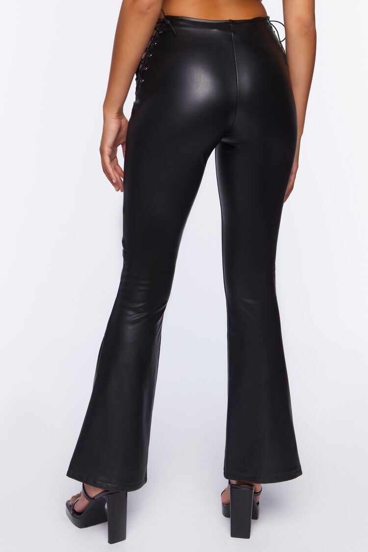 Faux Leather Lace-Up Flare Pants