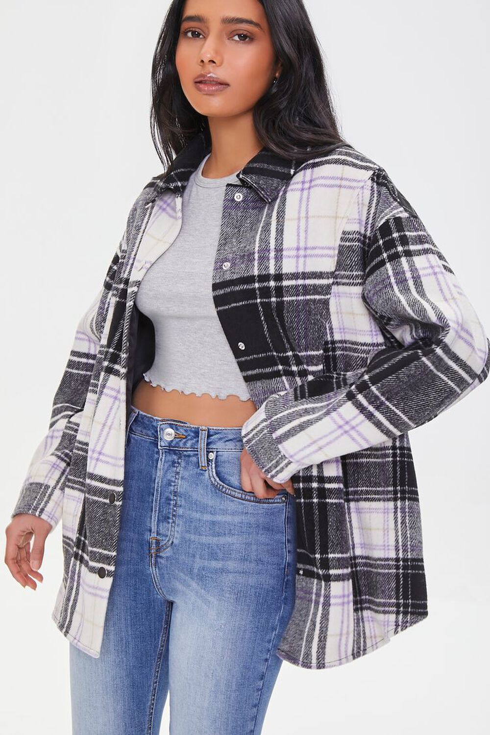 Plaid Snap-Button Front Shacket