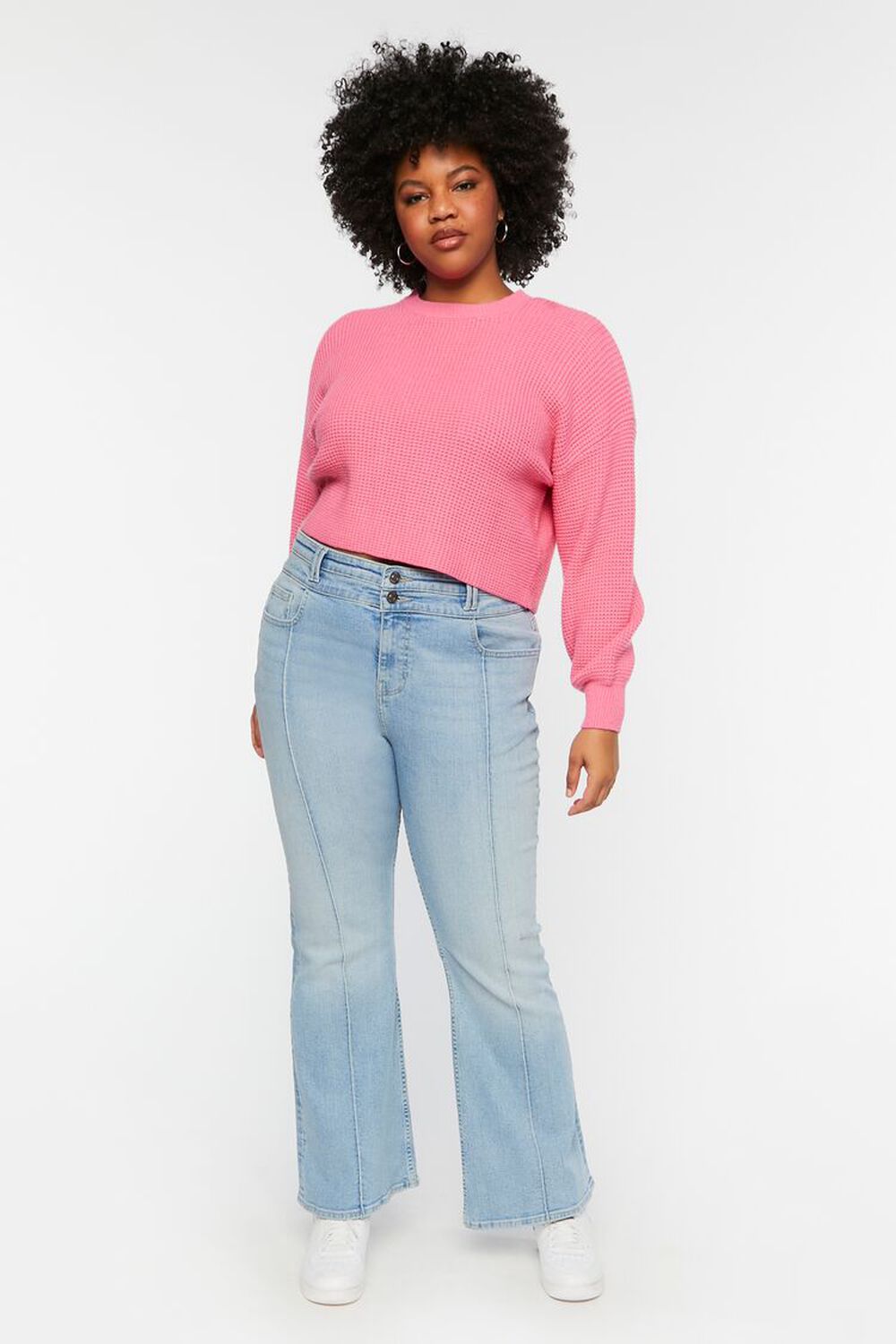 Plus Size Purl Knit Cropped Sweater