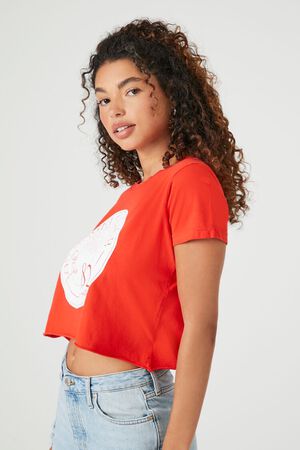 Red Graphic T-Shirt Los Angeles Crop Cotton