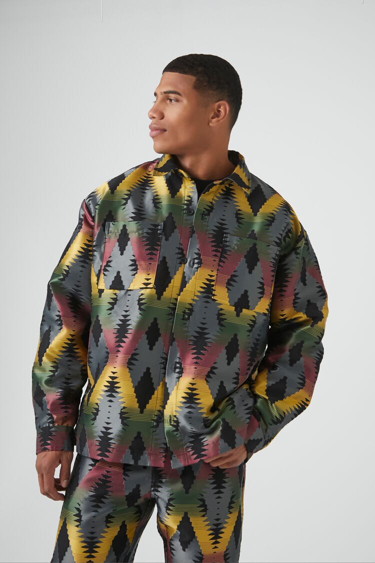 Abstract Geo Print Button-Front Jacket