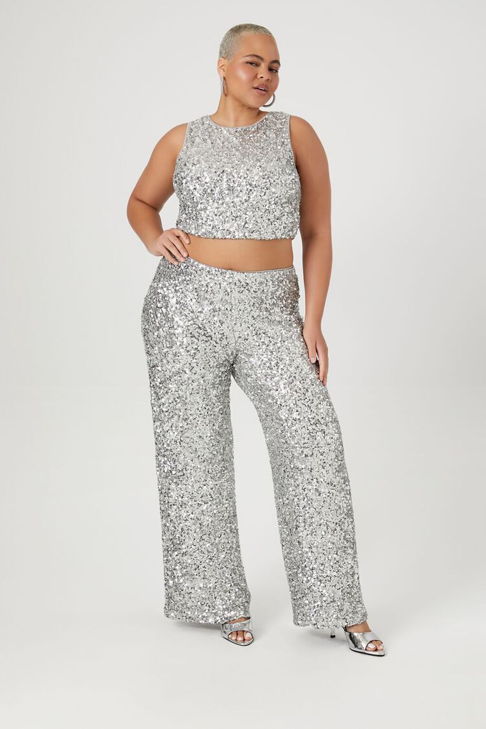 GREY Plus Size Metallic Sequin Crop Top, image 4