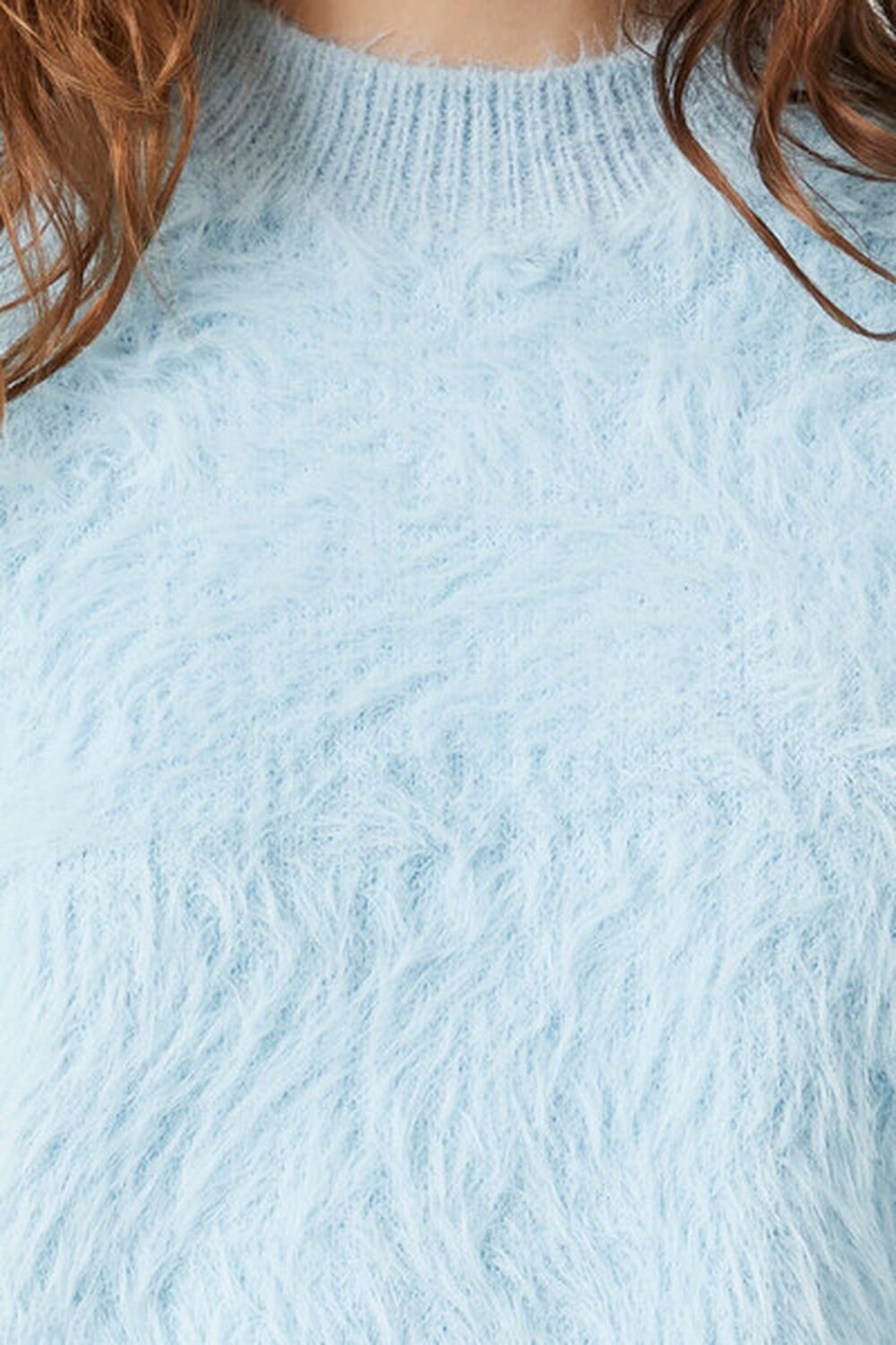 Forever 21 Women's Fuzzy Knit Cropped Sweater in Baby Blue Medium | F21