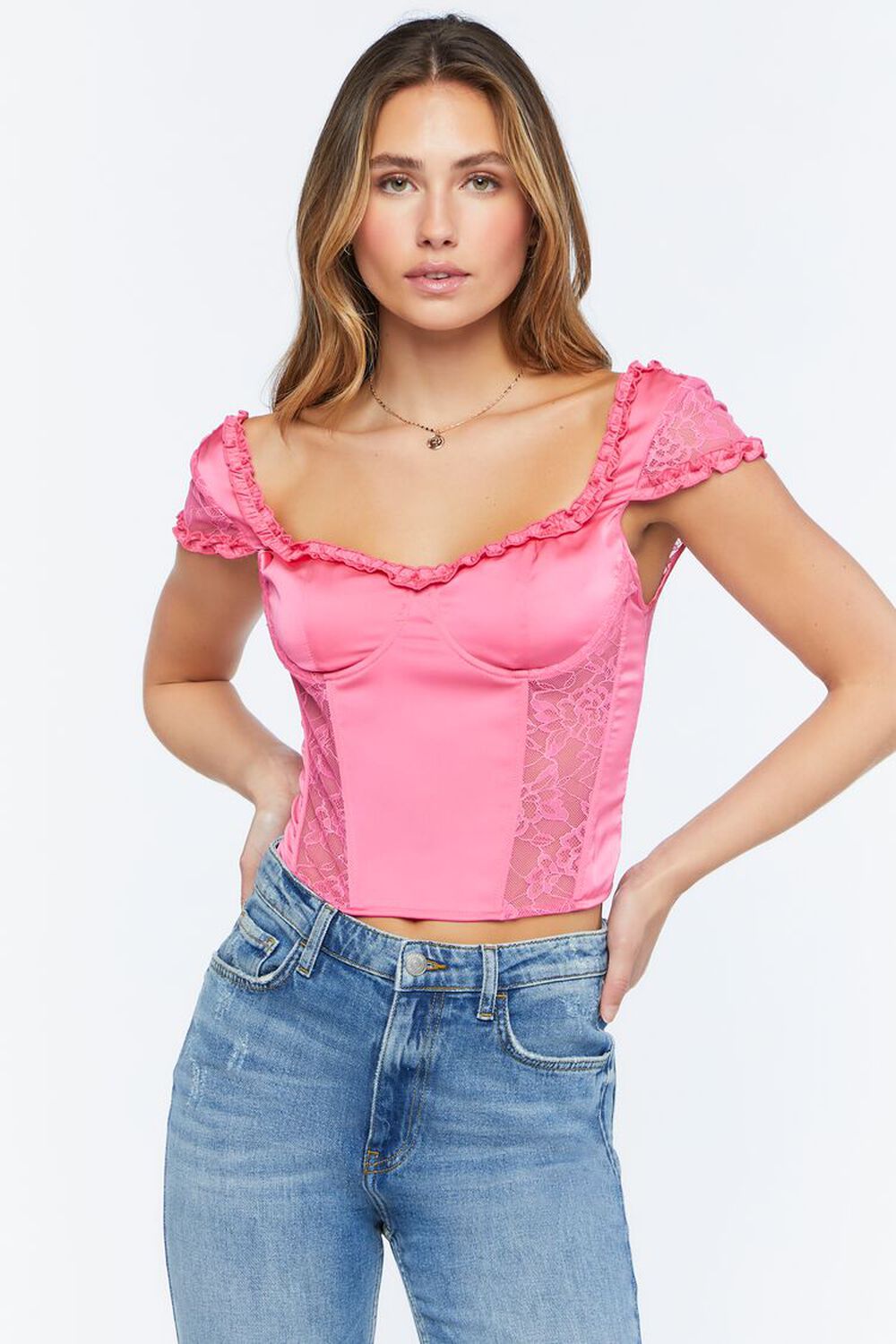 PINK Satin & Lace Bustier Top, image 1