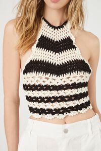 BLACK/WHITE Striped Crochet Sweater-Knit Halter Top, image 5