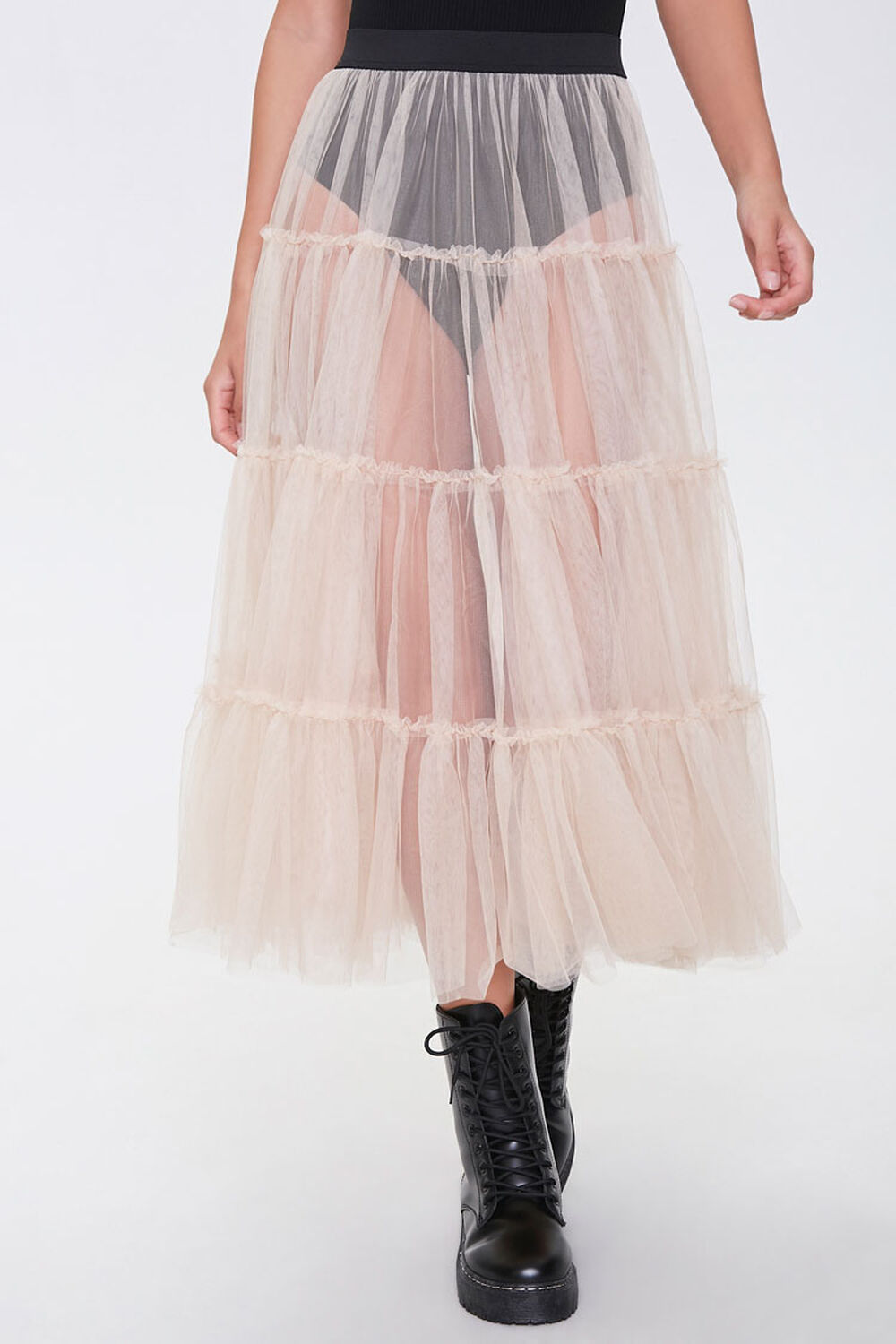 Sheer Tiered Midi Skirt