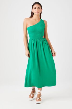 Forever 21 One Shoulder Dress Green Medium H2