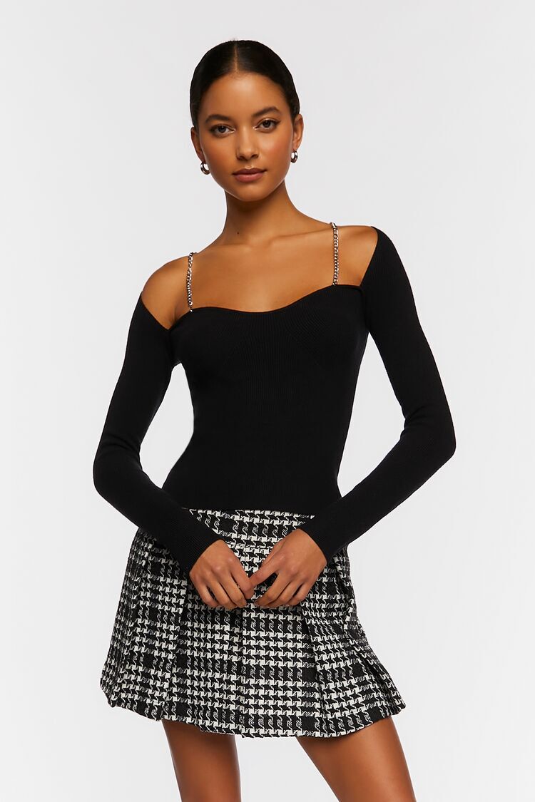 Houndstooth Pleated Tweed Skort