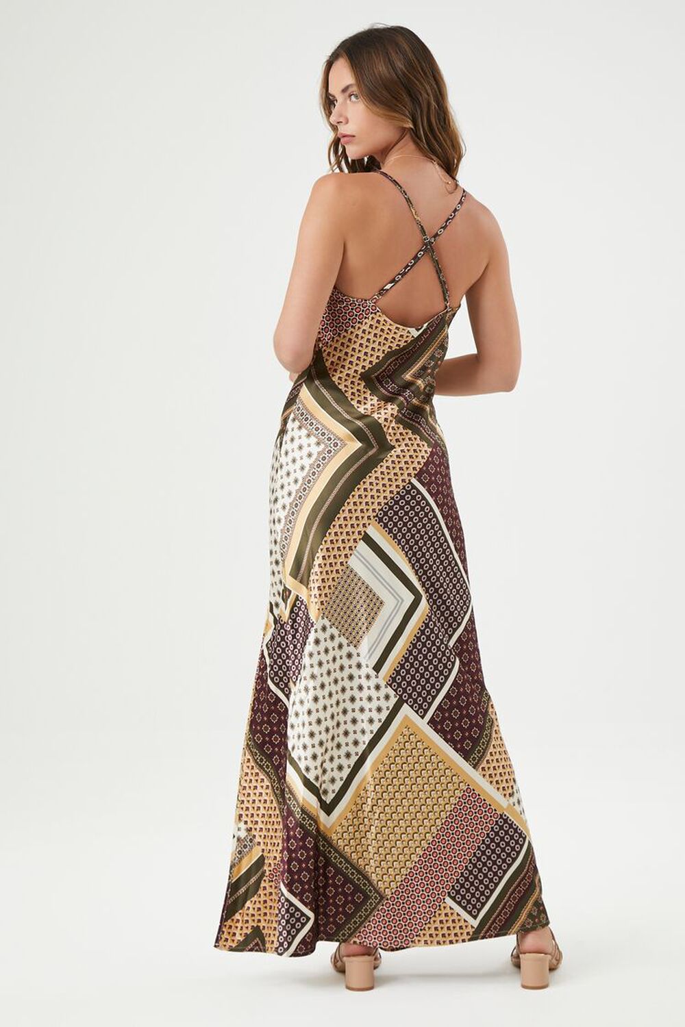 OLIVE/MULTI Satin Patchwork Maxi Dress, image 3