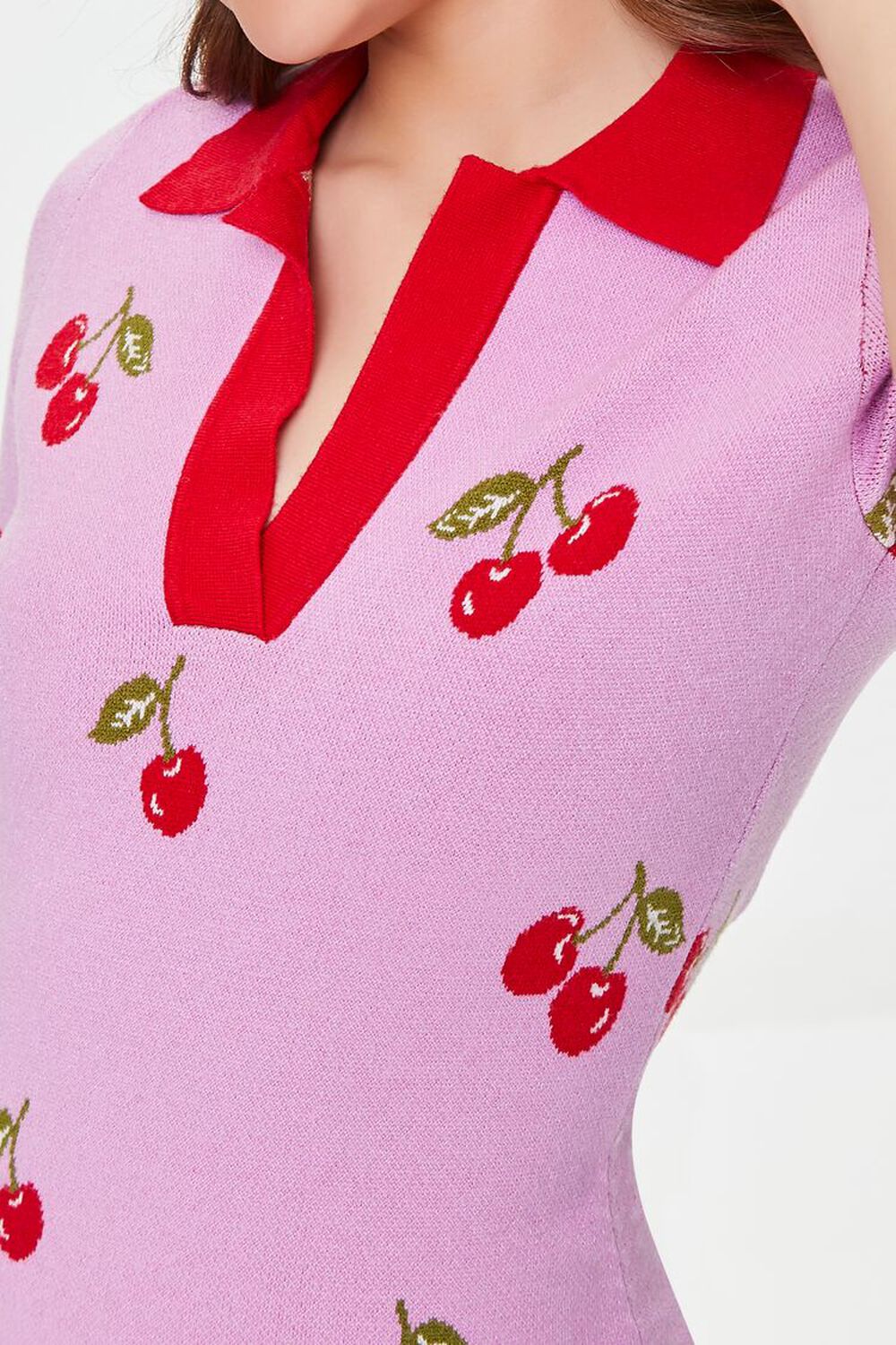 Cherry Split-Neck Sweater Dress