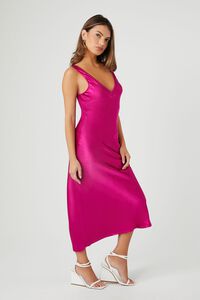 FUCHSIA Satin V-Neck Midi Dress, image 2