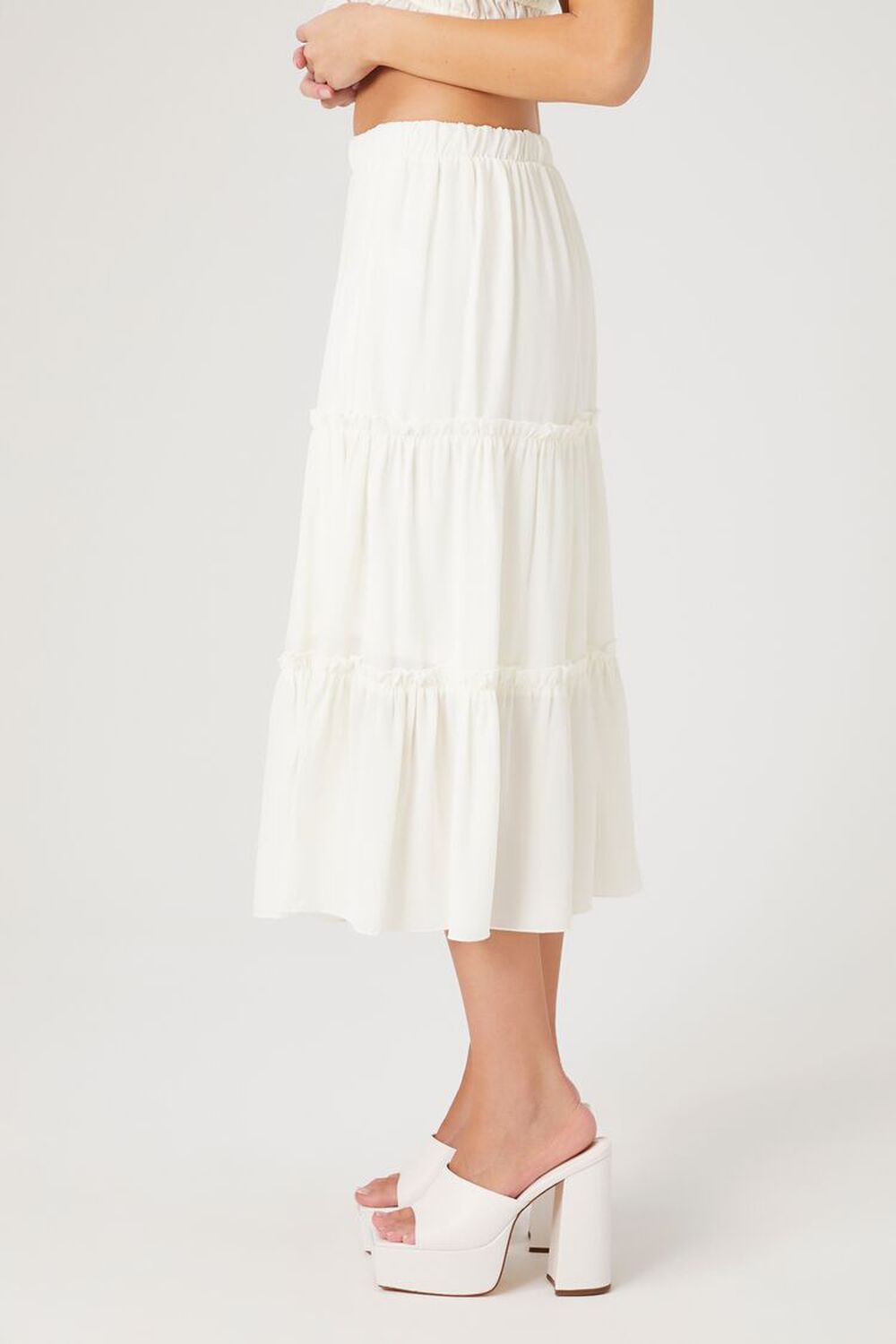 WHITE Tiered Midi Skirt, image 3