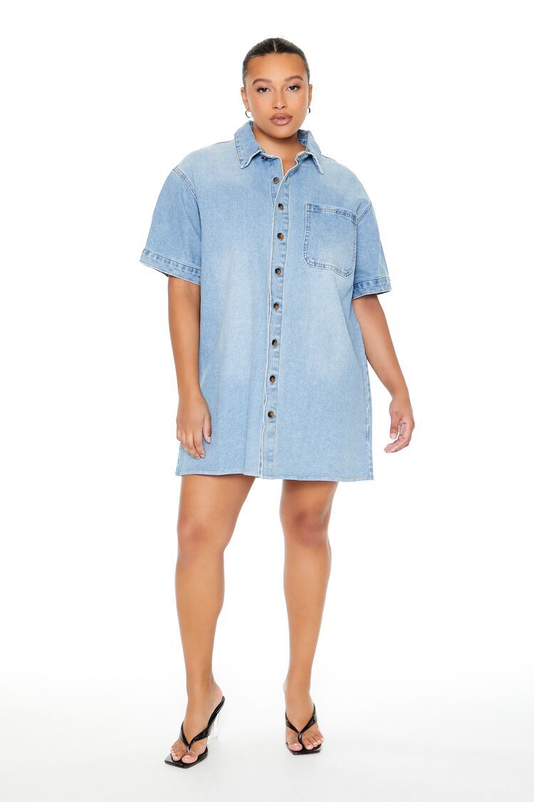 Long Sleeve Denim Shirt Dress In Light Blue | VM | SilkFred US