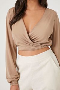 TAUPE Surplice Long-Sleeve Crop Top, image 5