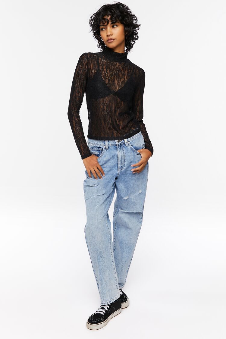 Floral Lace Mock Neck Top