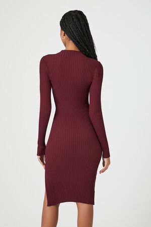 Burgundy Ribbed Knit Midi Dress