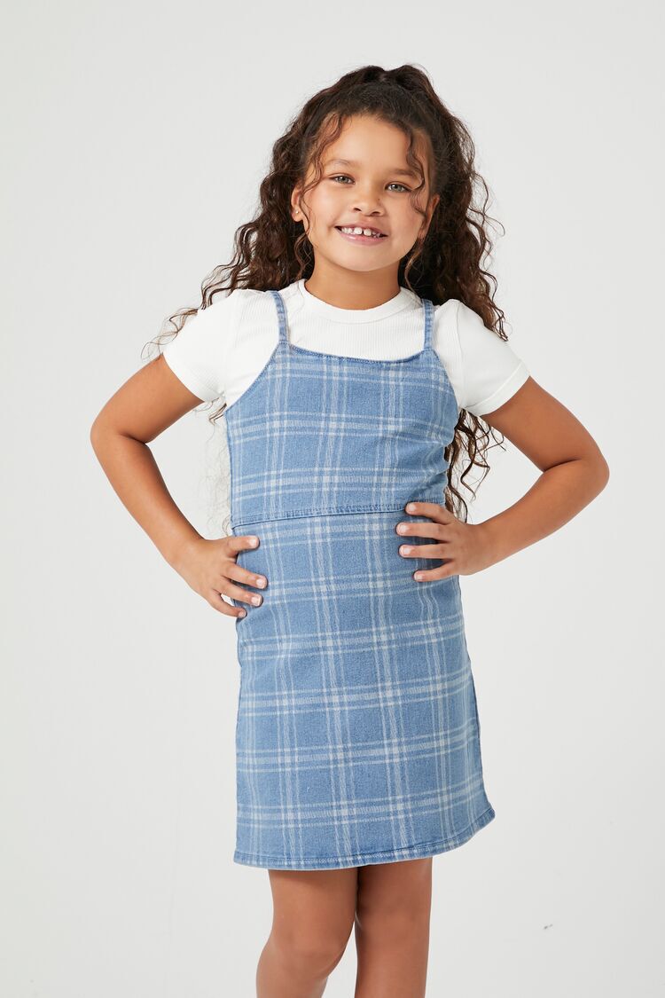Denim Dungaree Dress with Frilly Straps for Girls - stone, Girls