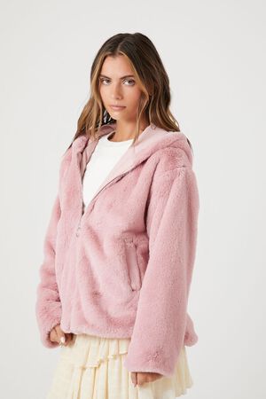 Forever 21 Girls' Faux Fur Zip-Up Hoodie Sweatshirt