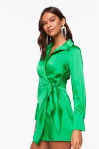 GREEN HAZE Satin Wrap Mini Dress, image 2