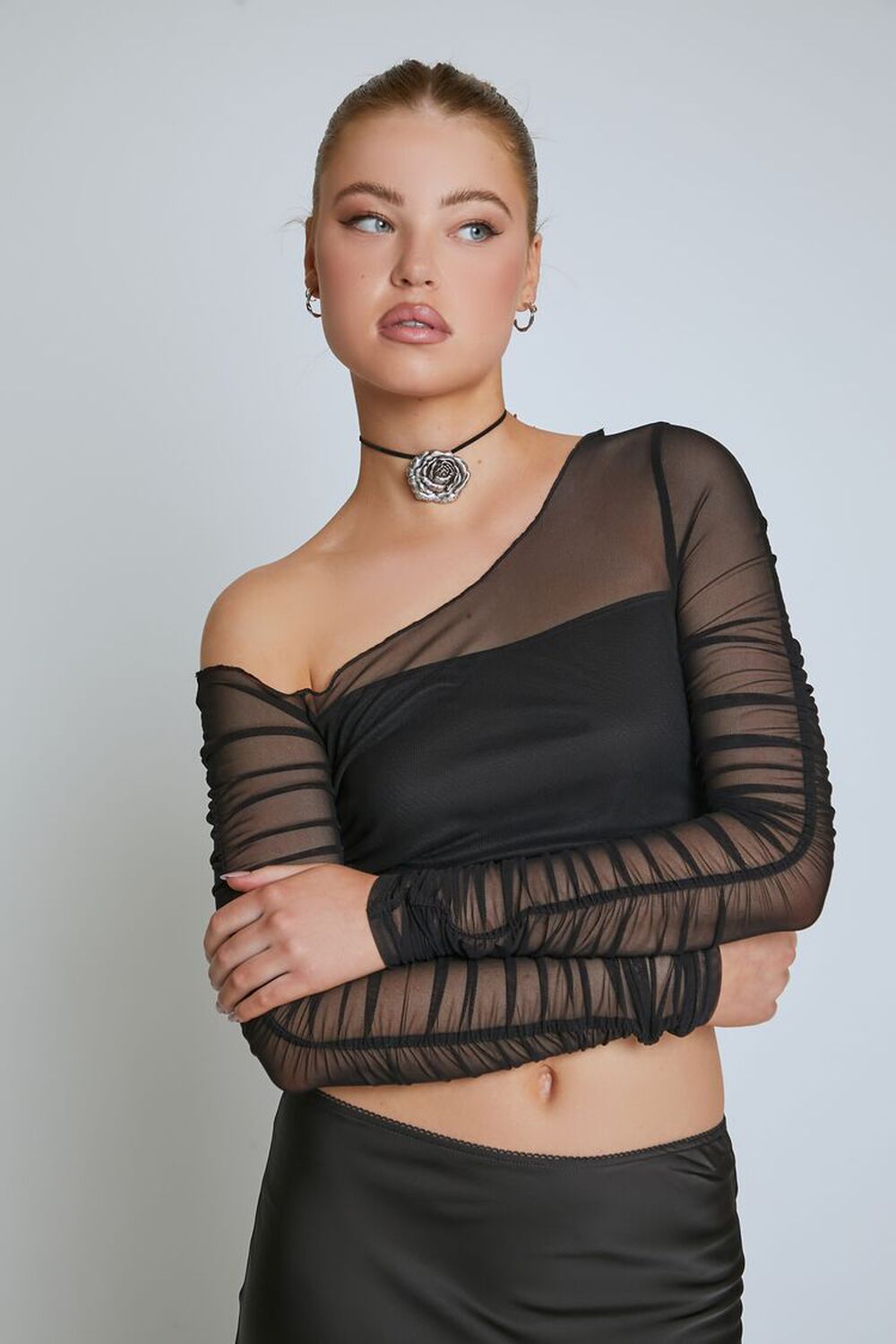 Ypser See Through Mesh Crop Top Sheer Open Front Shrug Fishnet Arm Sleeves  Shirts with Release Plastic Buckles Black : : Fashion