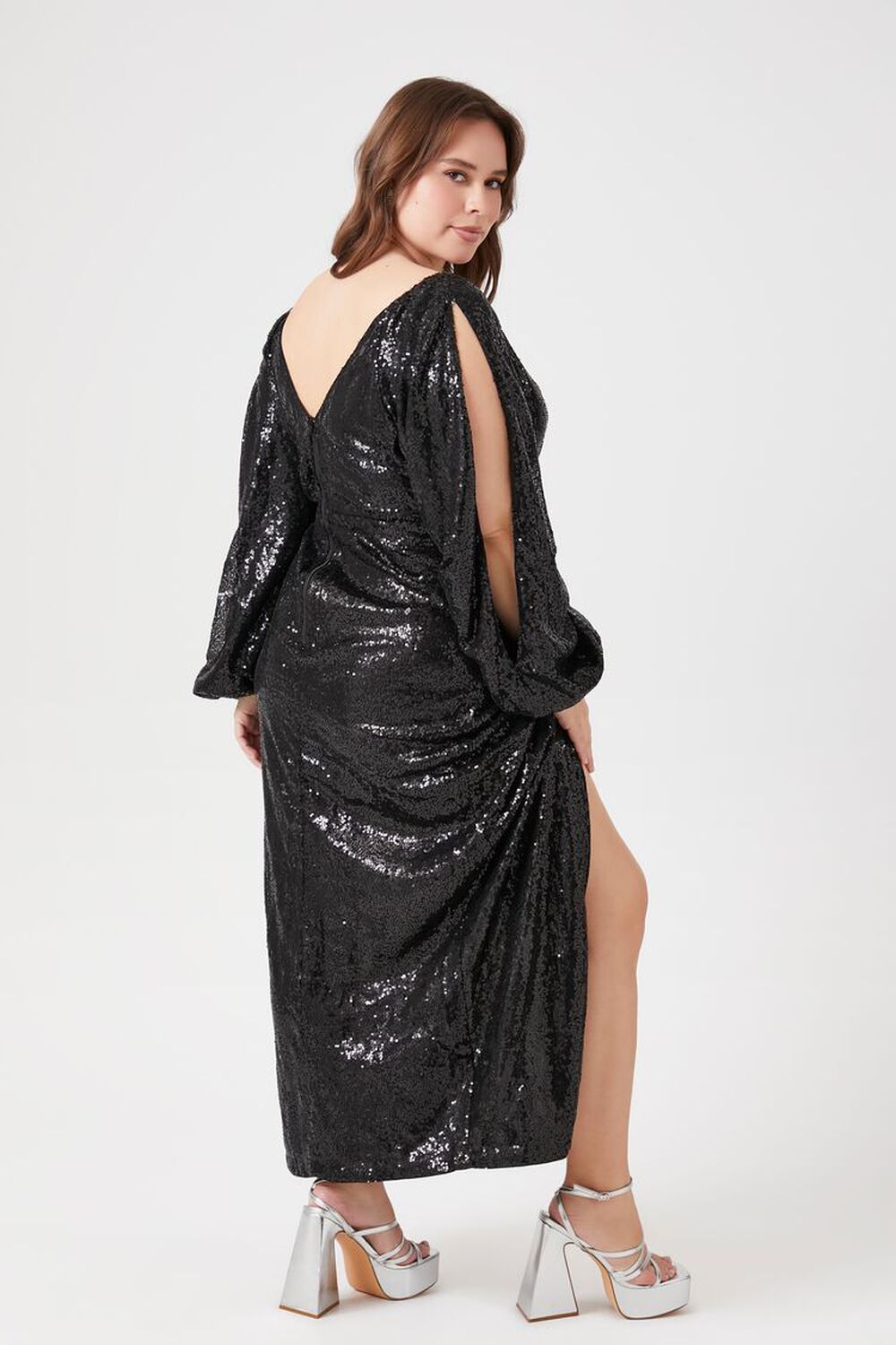 BLACK Plus Size Sequin Maxi Dress, image 3