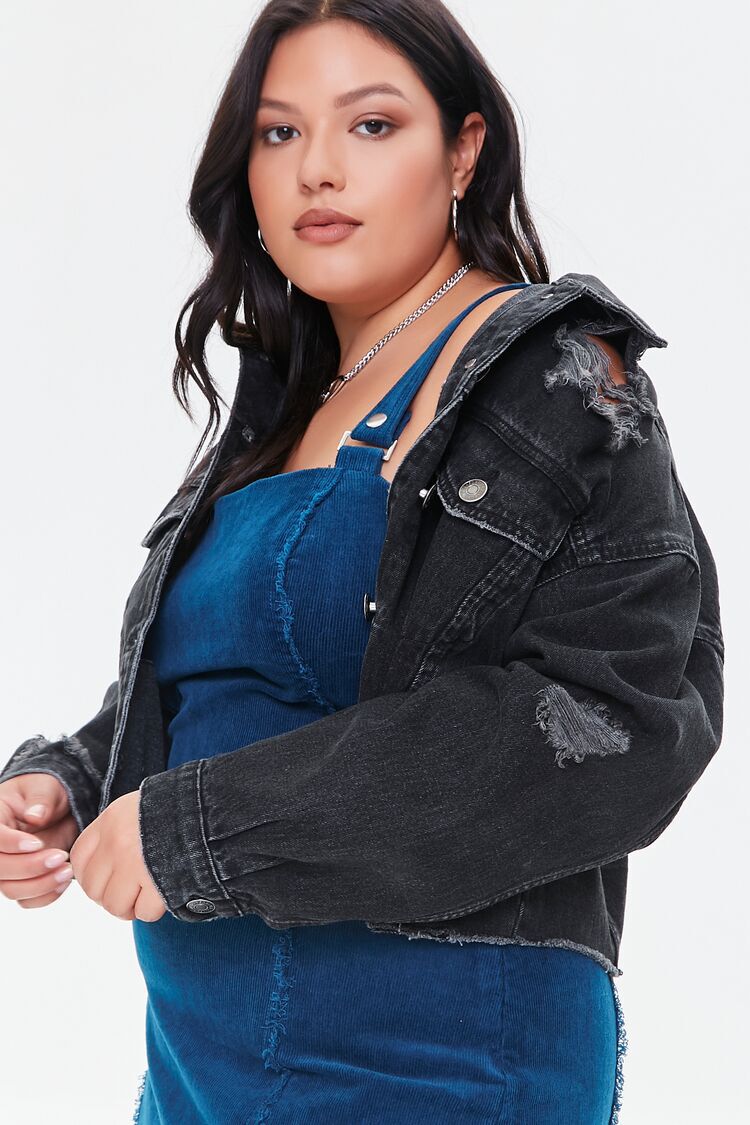Unique Bargains Women's Plus Size Denim Short Sleeve Distressed Jacket with  Pockets - Walmart.com