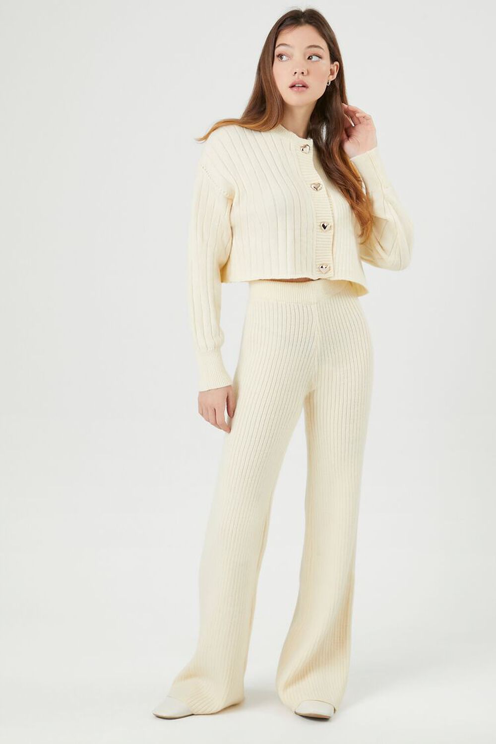 IVORY Sweater-Knit Cardigan & Pants Set, image 1