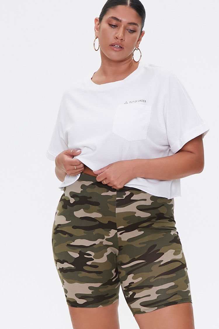 plus size camo biker shorts