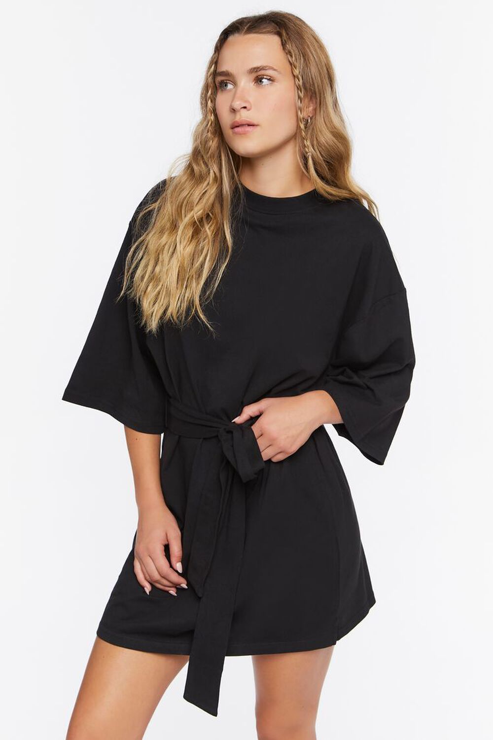 BLACK Tie-Waist Mini T-Shirt Dress, image 1