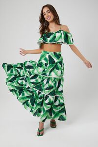 IVORY/GREEN Open-Shoulder Tropical Leaf Cami, image 4