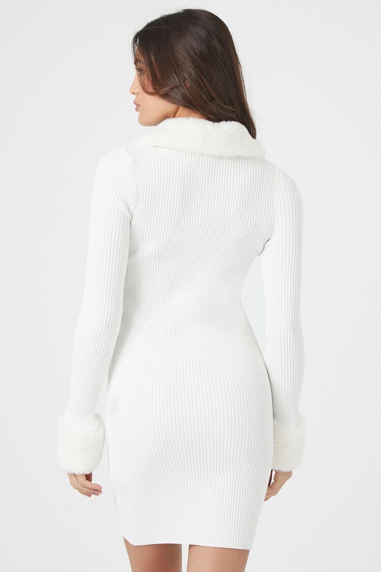 【人気大人気】Fur-Trimmed Turtleneck Dress ホワイト ワンピース
