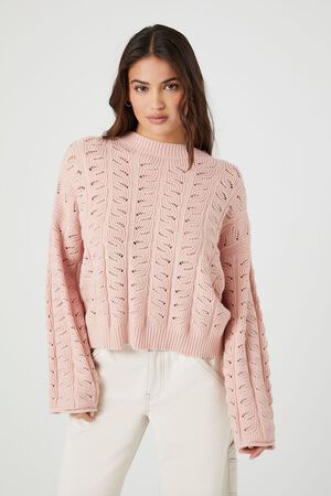 Forever 21 Dusty Rose Pink V Neck Ribbed Knit Oversized Cropped Sweater S