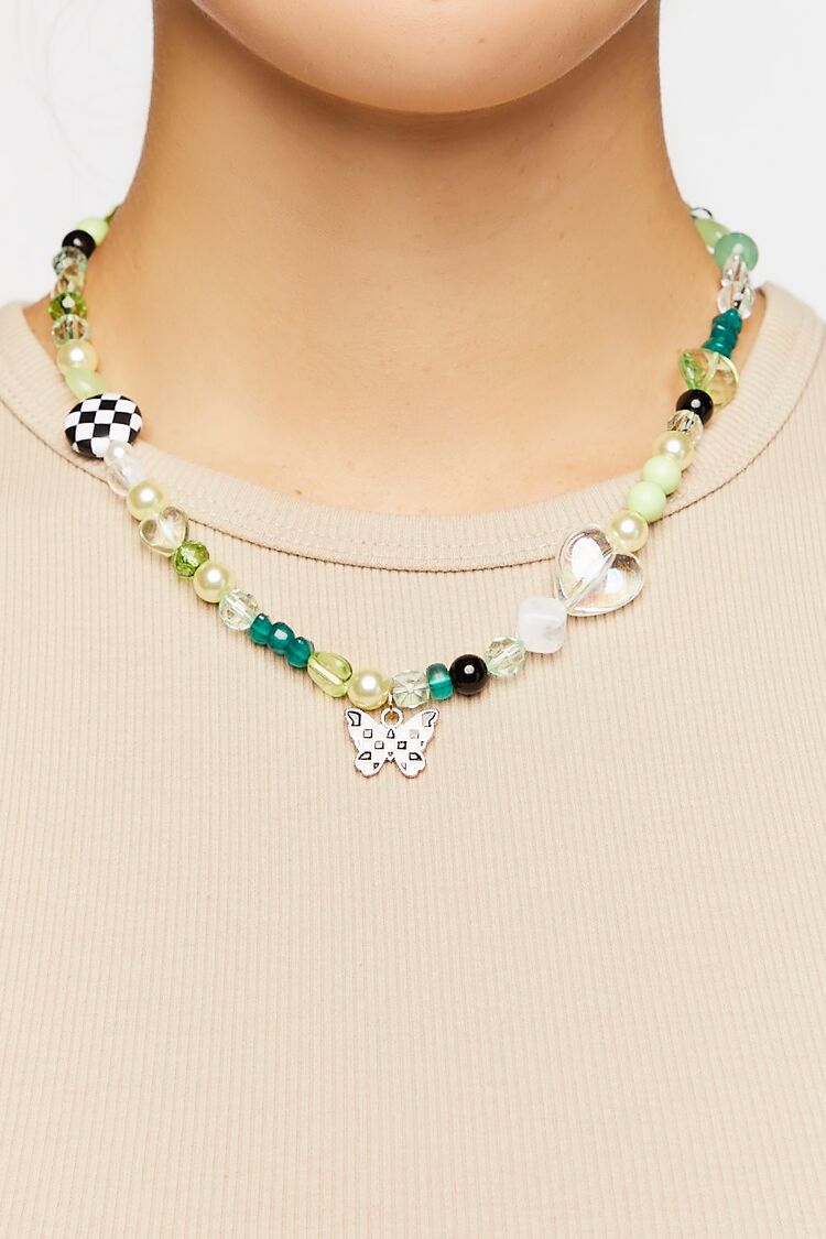 Claire's Purple Green Beaded Butterfly Necklace Bracelet Jewelry Set | eBay