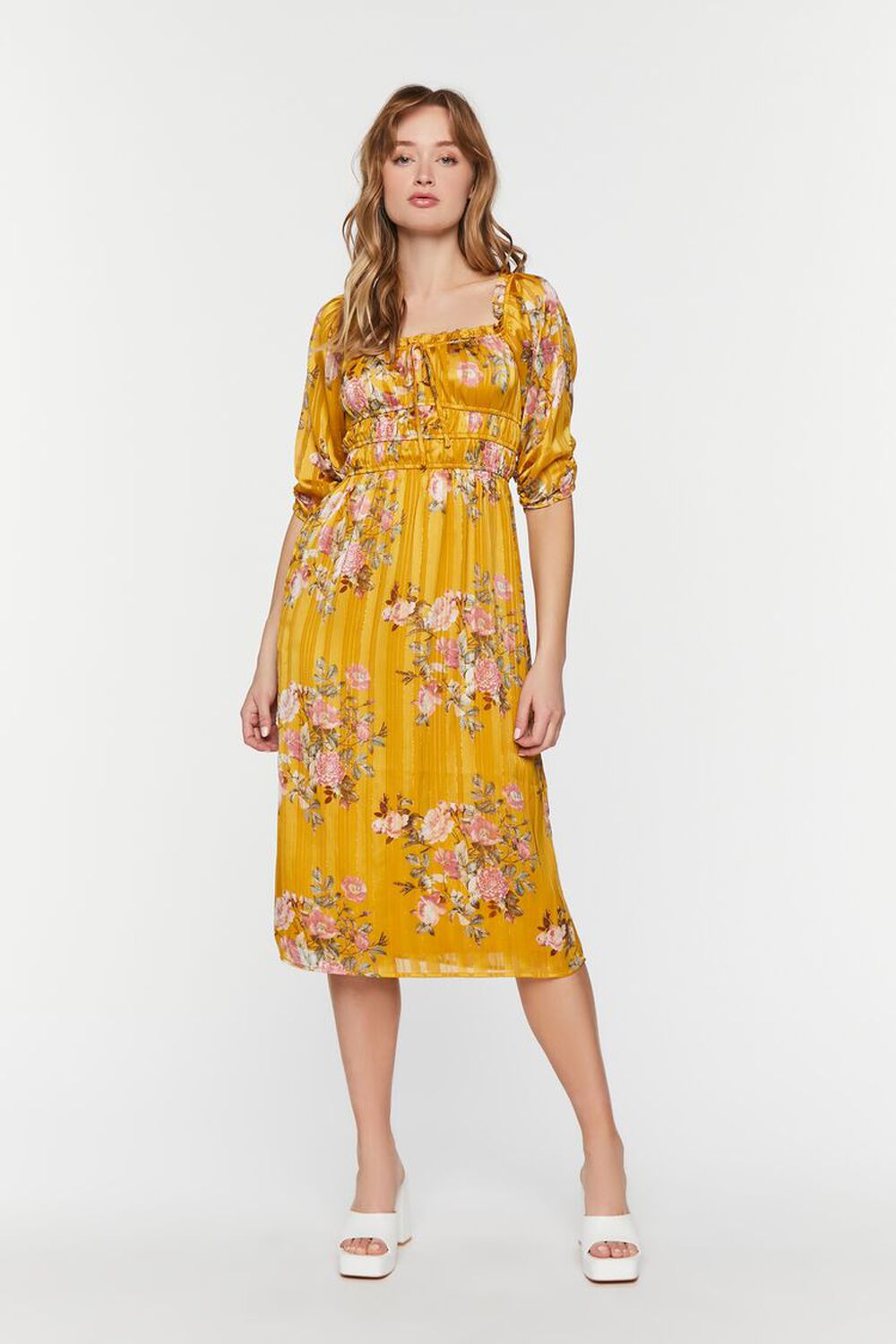 YELLOW/MULTI Chiffon Floral Print Midi Dress, image 4