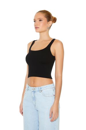 Forever 21 Women's Seamless Hook-and-Eye Cropped Tank Top in Black, M/L