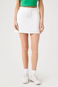 WHITE Fleece Drawstring Mini Skirt, image 2